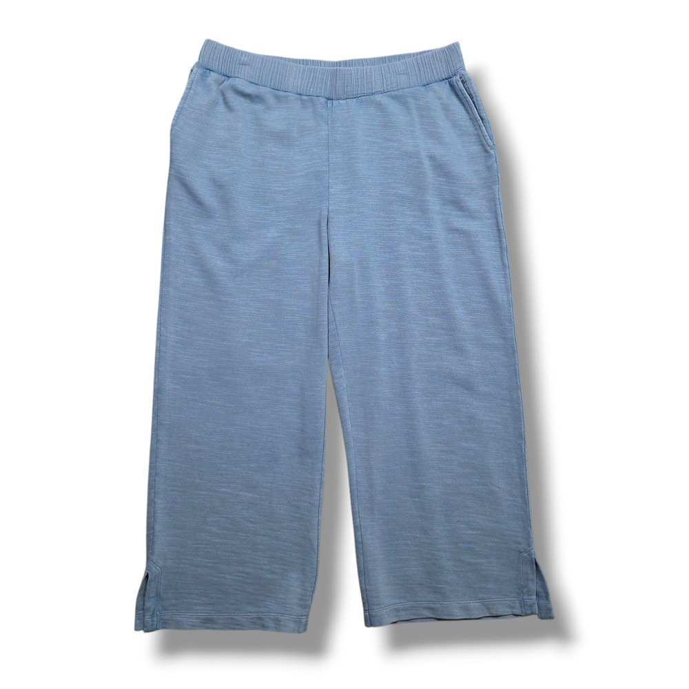 J Jill Fit Pant Women Large Tall Blue Textured Cotton Pockets High Rise Full Leg